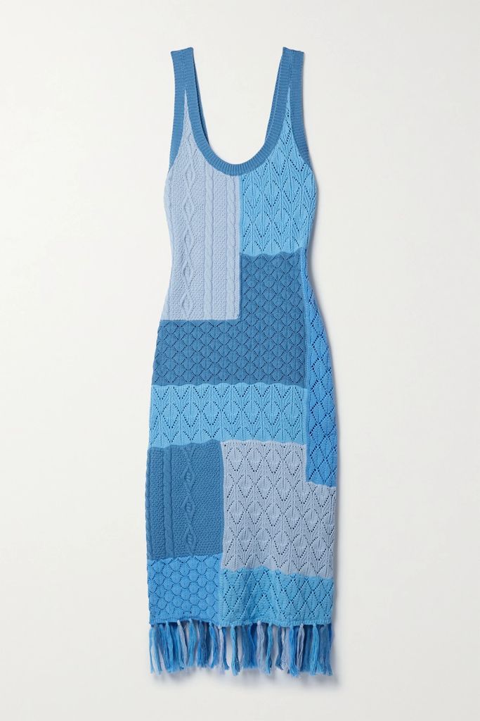 Darrell Fringed Crocheted Cotton Midi Dress - Blue