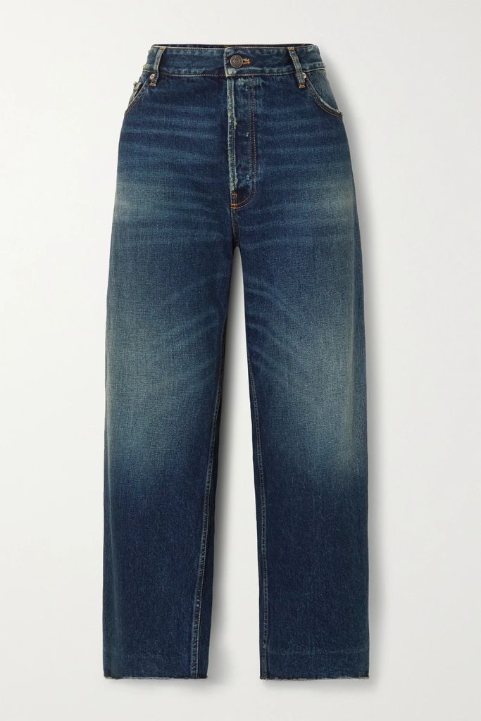 Cropped Distressed High-rise Straight-leg Jeans - Blue