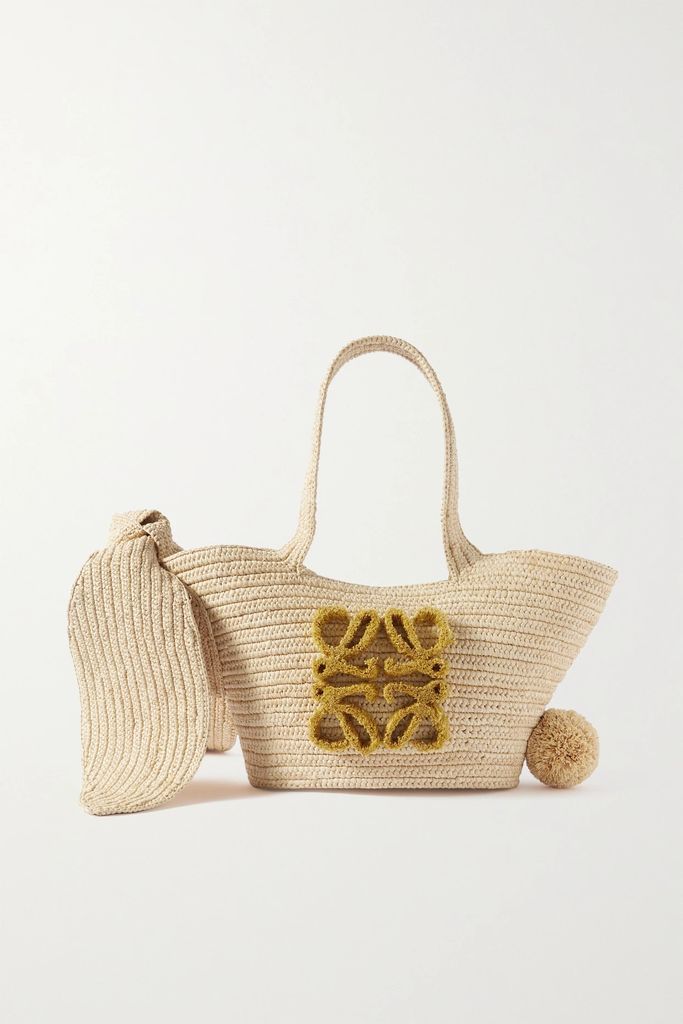 Bunny Basket Small Leather-trimmed Raffia Shoulder Bag - Light brown