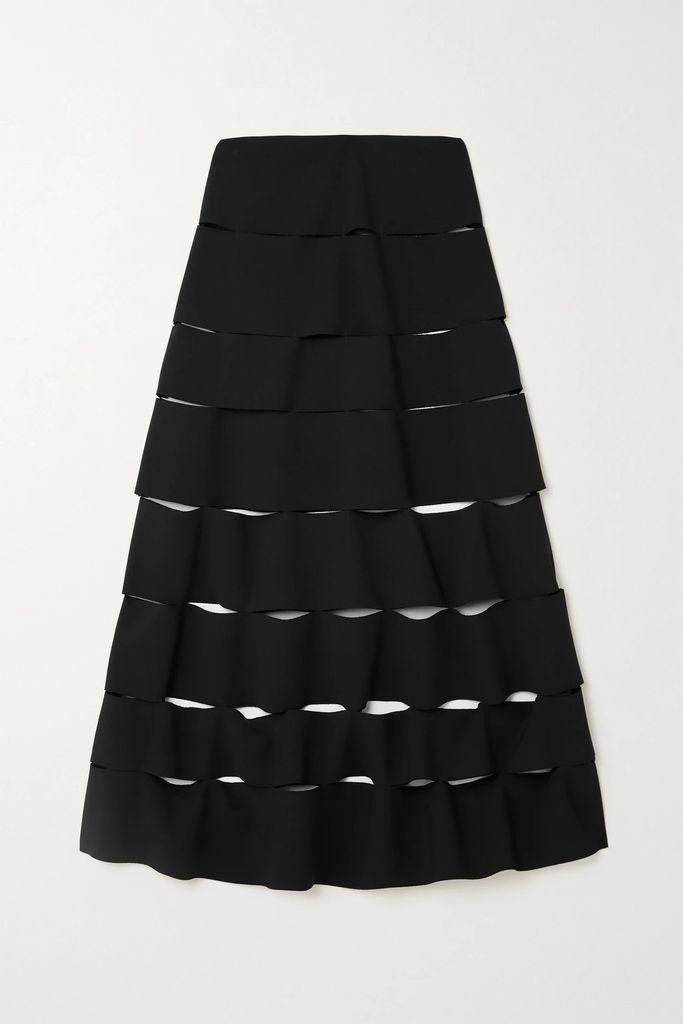 Cutout Crepe Midi Skirt - Black