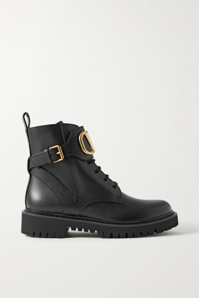 Go Logo Embellished Leather Ankle Boots - Black