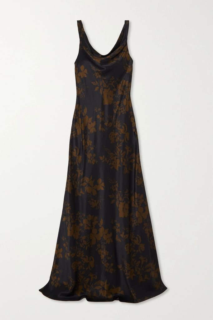 Annabelle Draped Floral-print Silk Maxi Dress - Black