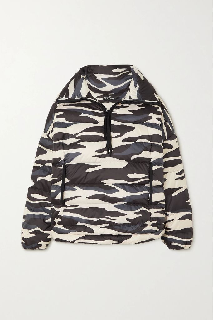 Camouflage-print Quilted Shell Down Jacket - Black