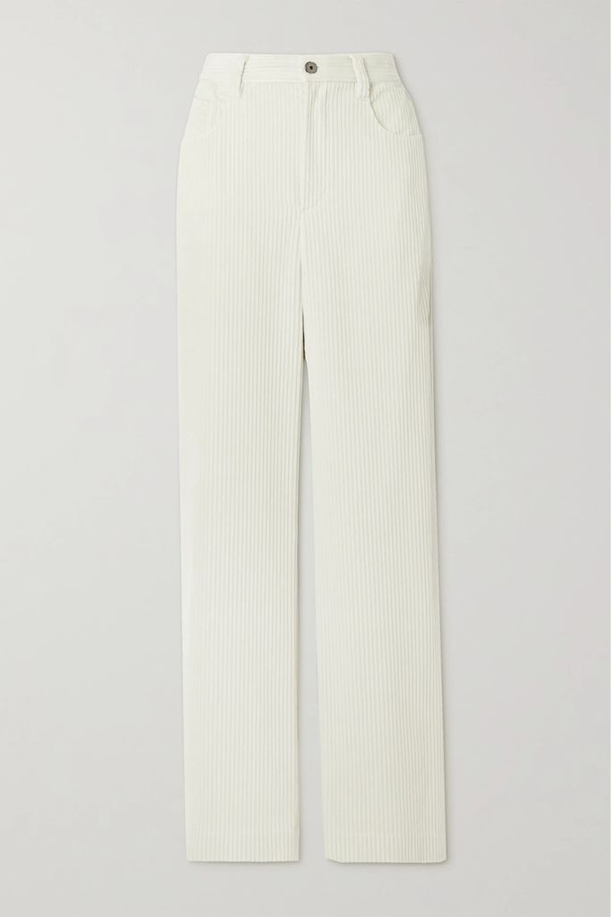Cotton-blend Corduroy Wide-leg Pants - White
