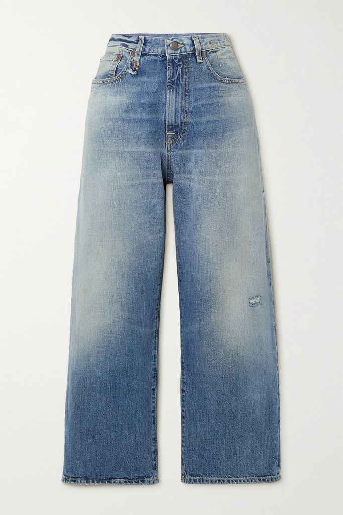 D'arcy Cropped Distressed High-rise Wide-leg Jeans - Blue