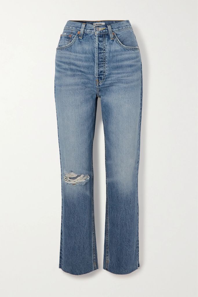 70s Ultra Stovepipe Cropped High-rise Straight-leg Jeans - Mid denim
