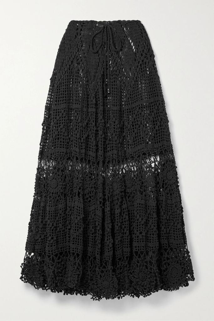Joyce Crocheted Cotton Maxi Skirt - Black
