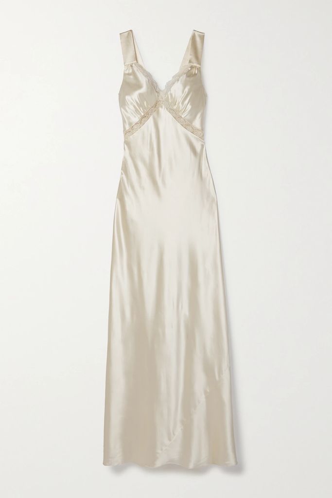 Chania Cutout Lace-trimmed Silk-charmeuse Gown - Off-white