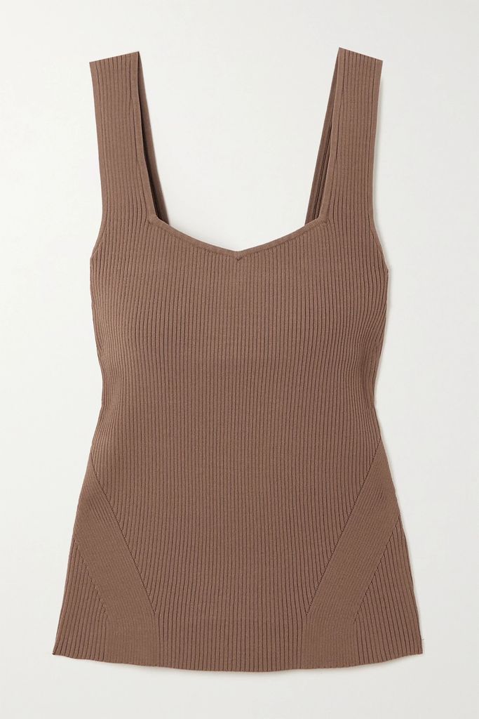 Asher Ribbed Stretch-knit Tank - Light brown