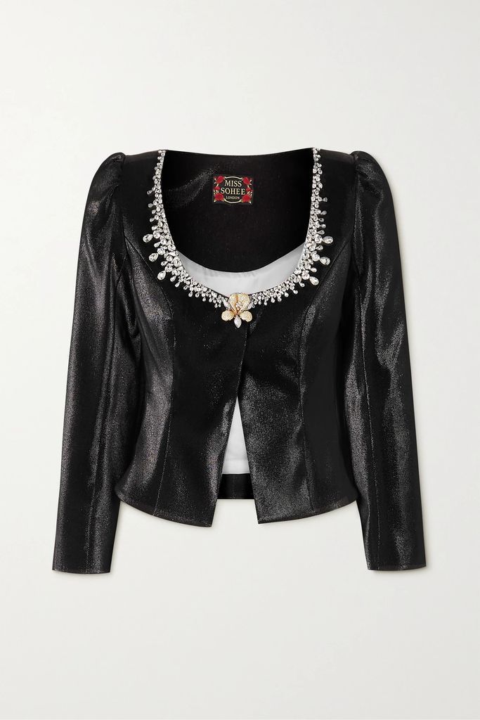 + The Vanguard Cropped Embellished Stretch-lamé Jacket - Black