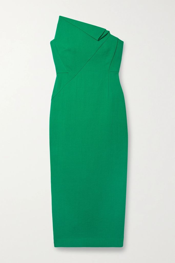 Asymmetric Strapless Wool-crepe Midi Dress - Green