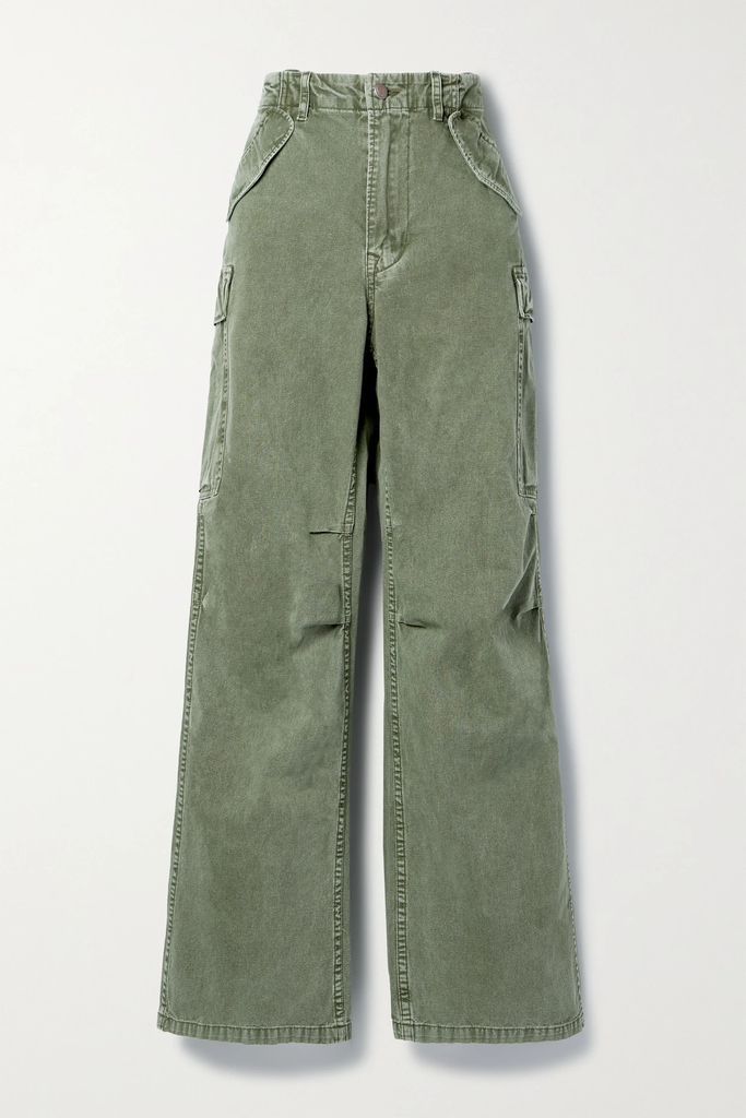 Denim Wide-leg Cargo Pants - Army green