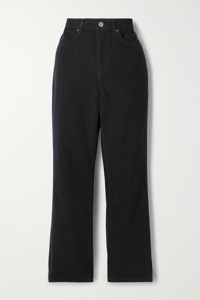 70s Cotton-corduroy Wide-leg Pants - Black
