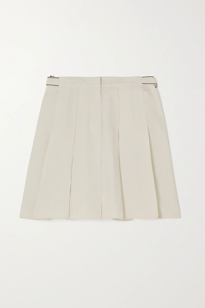 Bead-embellished Pleated Crepe Mini Skirt - White