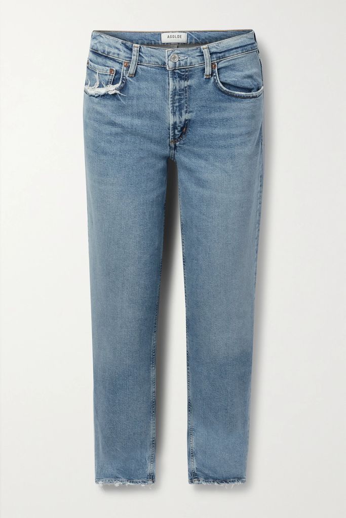 + Net Sustain Kye Distressed High-rise Straight-leg Organic Jeans - Mid denim