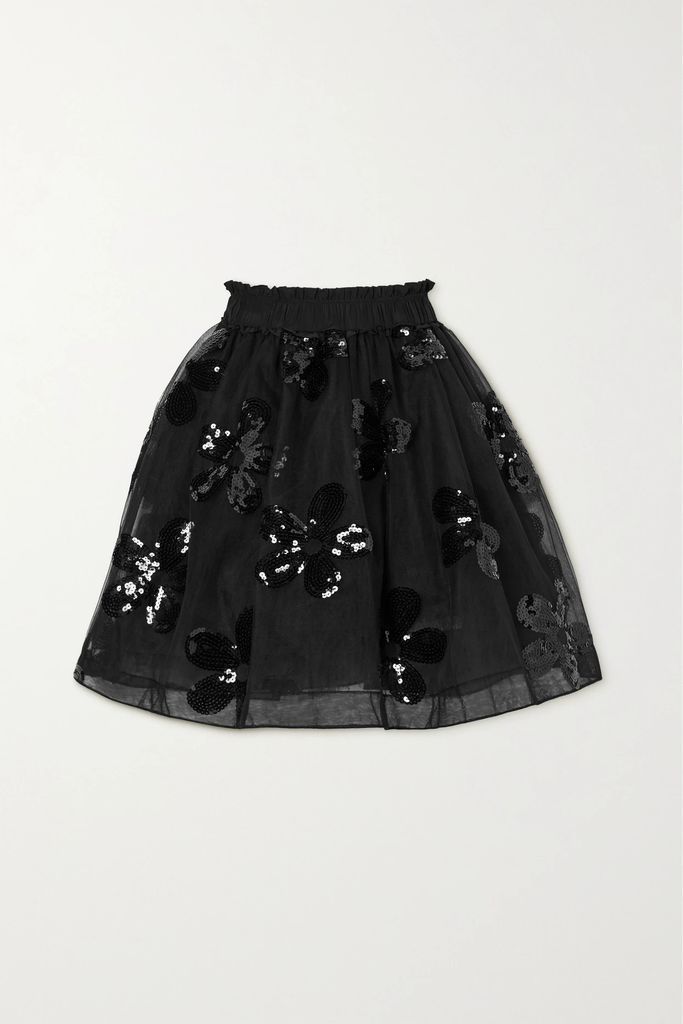 Appliquéd Tulle Mini Skirt - Black