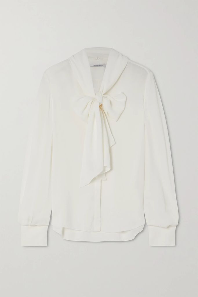 + Net Sustain Pussy-bow Georgette Blouse - White
