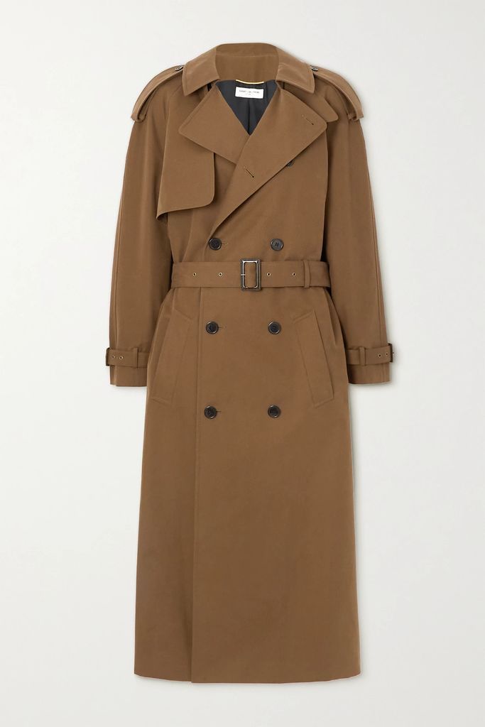 Belted Double-breasted Cotton-twill Trench Coat - Brown