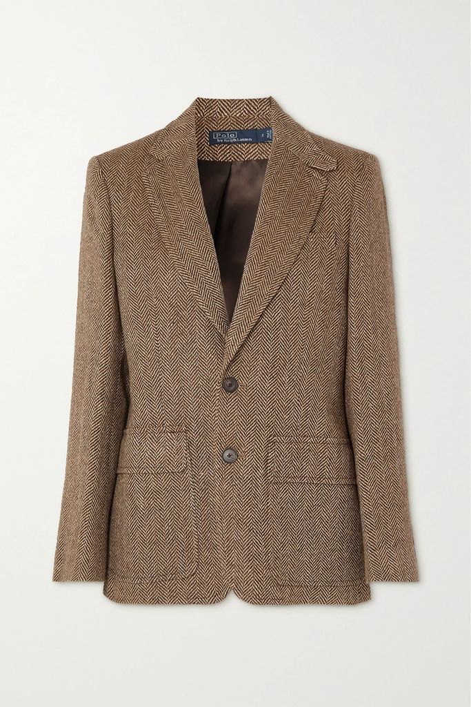 Herringbone Linen, Silk And Wool-blend Tweed Blazer - Brown