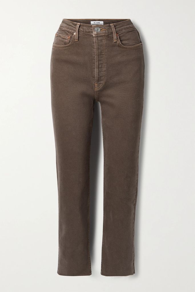 70s High Rise Stove Pipe Frayed Cropped Straight-leg Jeans - Brown