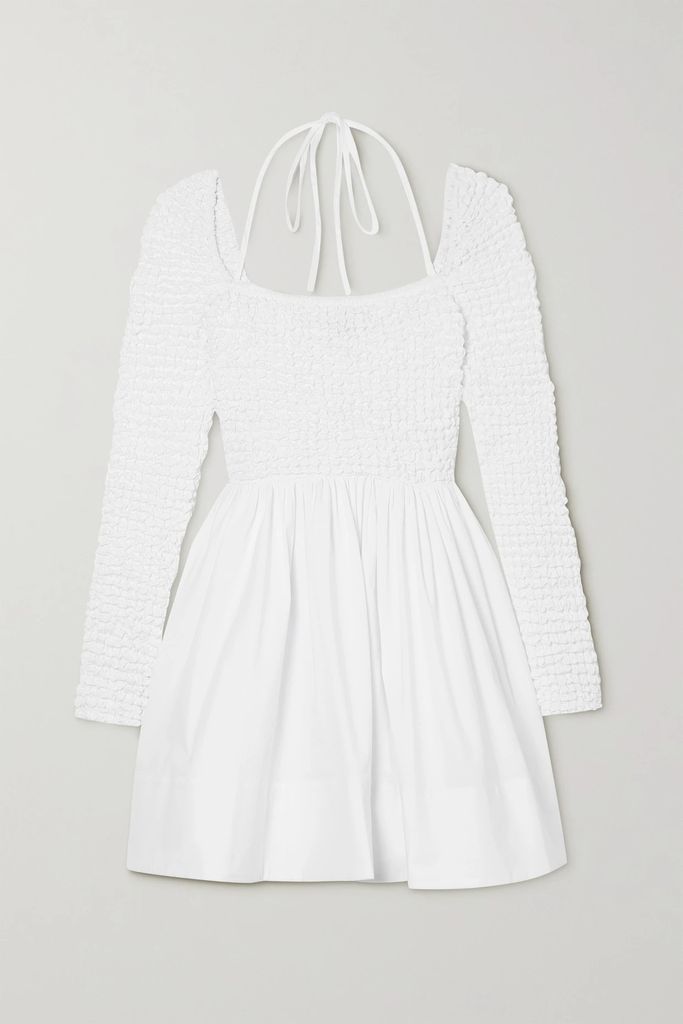 Cassidy Shirred Cotton-poplin Mini Dress - White