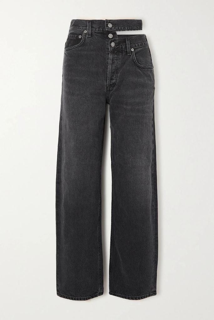 Broken Waistband Cutout High-rise Straight-leg Organic Jeans - Black