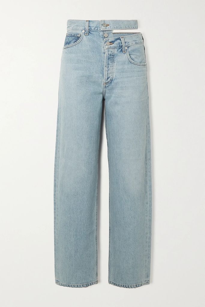 Broken Waistband Cutout High-rise Straight-leg Organic Jeans - Light denim