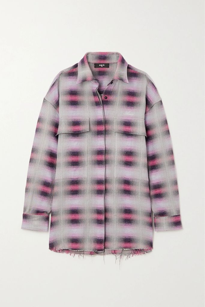 Distressed Checked Flannel Shirt - Pink