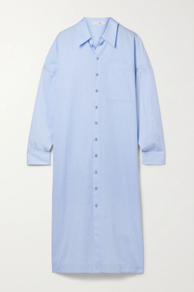 Cotton-poplin Midi Shirt Dress - Light blue