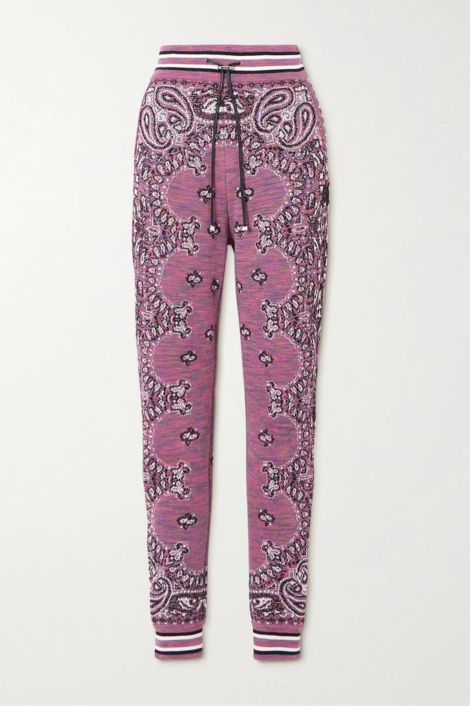 Embroidered Space-dyed Cotton-jacquard Track Pants - Pink
