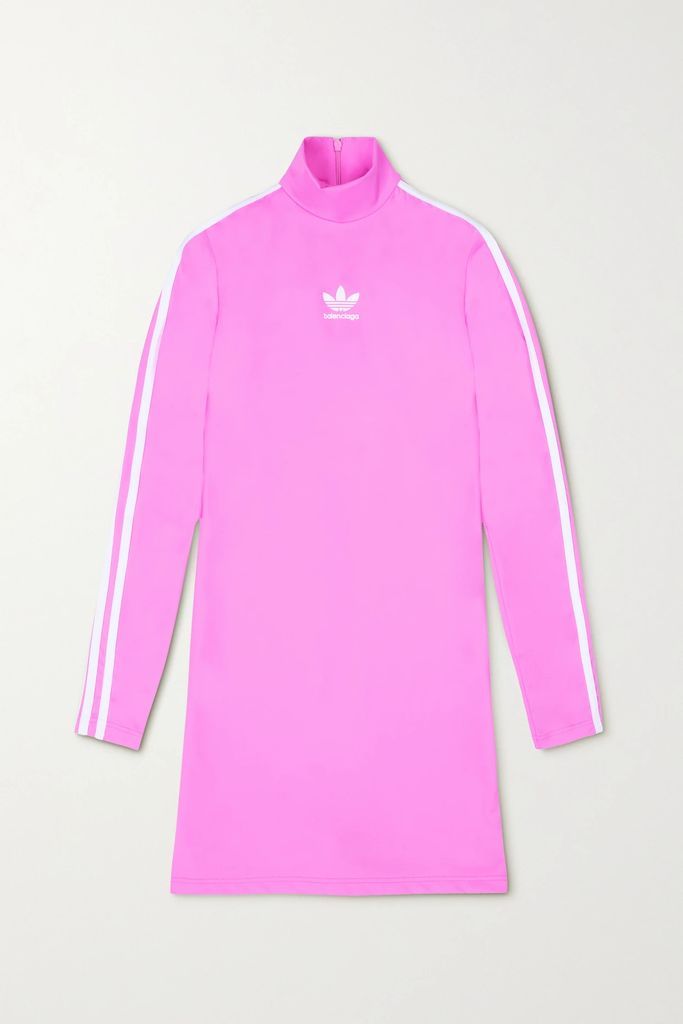 + Adidas Striped Printed Stretch-jersey Playsuit - Pink