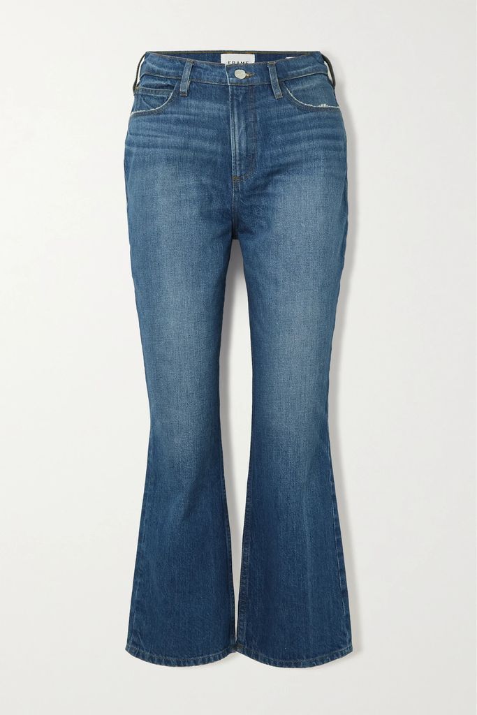 Le High 'n' Tight Cropped Distressed High-rise Bootcut Jeans - Dark denim