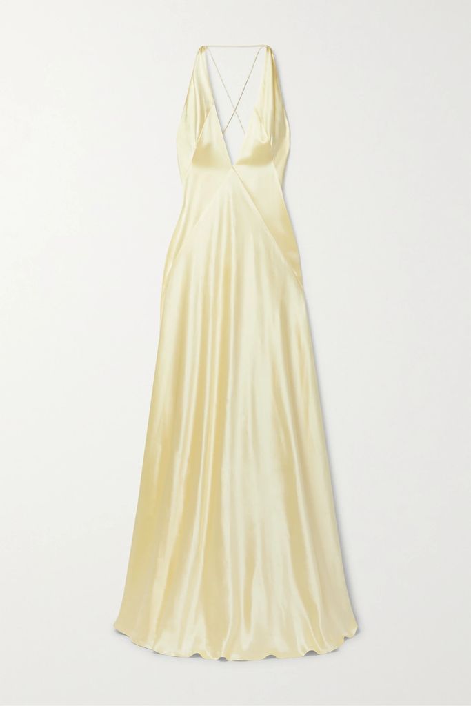 Alexandra Open-back Silk-satin Gown - Yellow