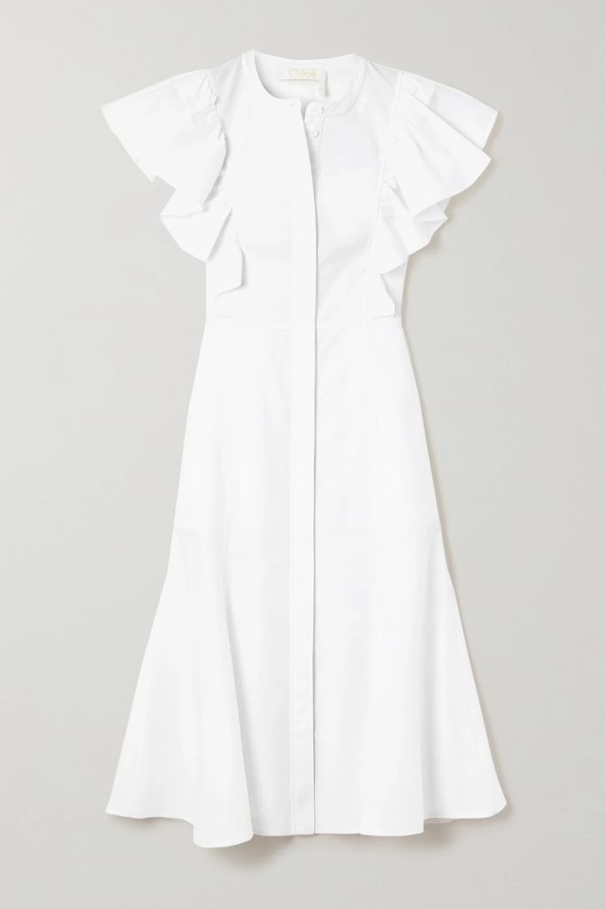 + Net Sustain Ruffled Pleated Recycled Cotton-poplin Midi Dress - White