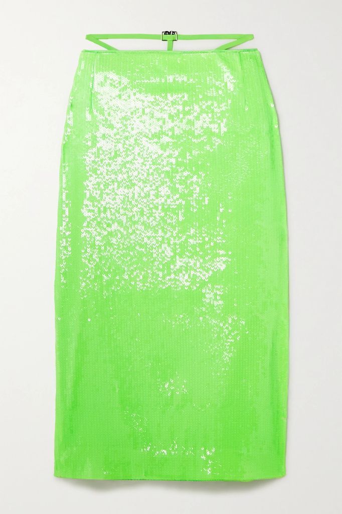 Aliar Sequined Recycled-satin Midi Skirt - Bright green
