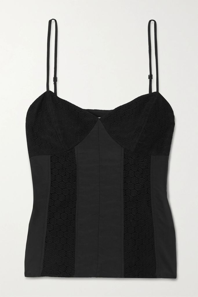 Paneled Crocheted Lace And Cotton And Silk-blend Camisole - Black