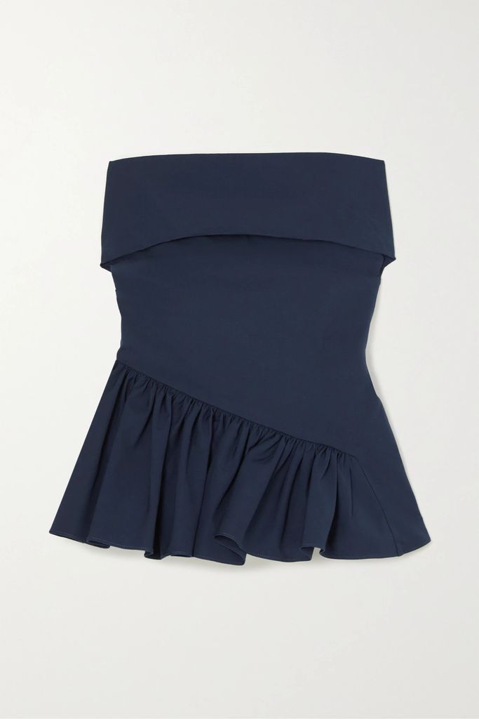 Andres Strapless Ruffled Cotton-canvas Top - Navy