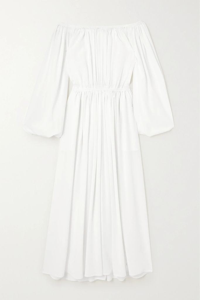 + Net Sustain Off-the-shoulder Organic Silk Crepe De Chine Midi Dress - White