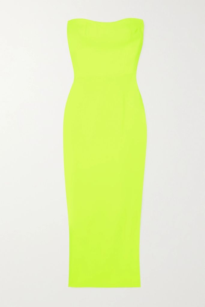 Callan Strapless Neon Crepe Midi Dress - Yellow