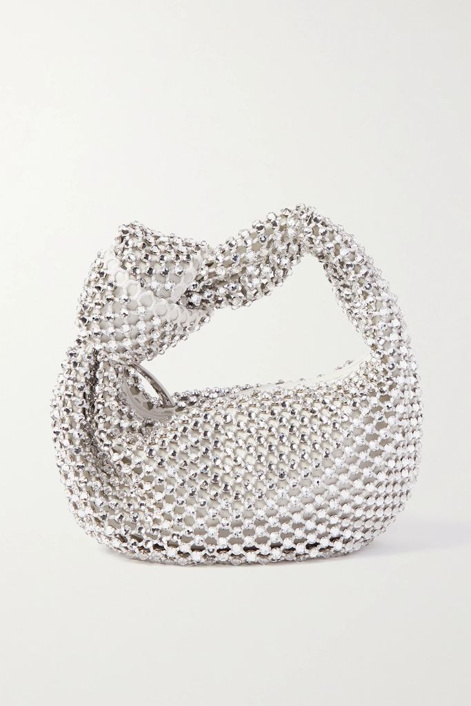 Jodie Mini Knotted Crystal-embellished Leather Shoulder Bag - Silver