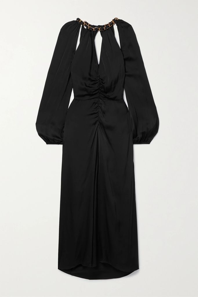 Fayla Chain-embellished Cutout Silk-blend Chiffon Midi Dress - Black