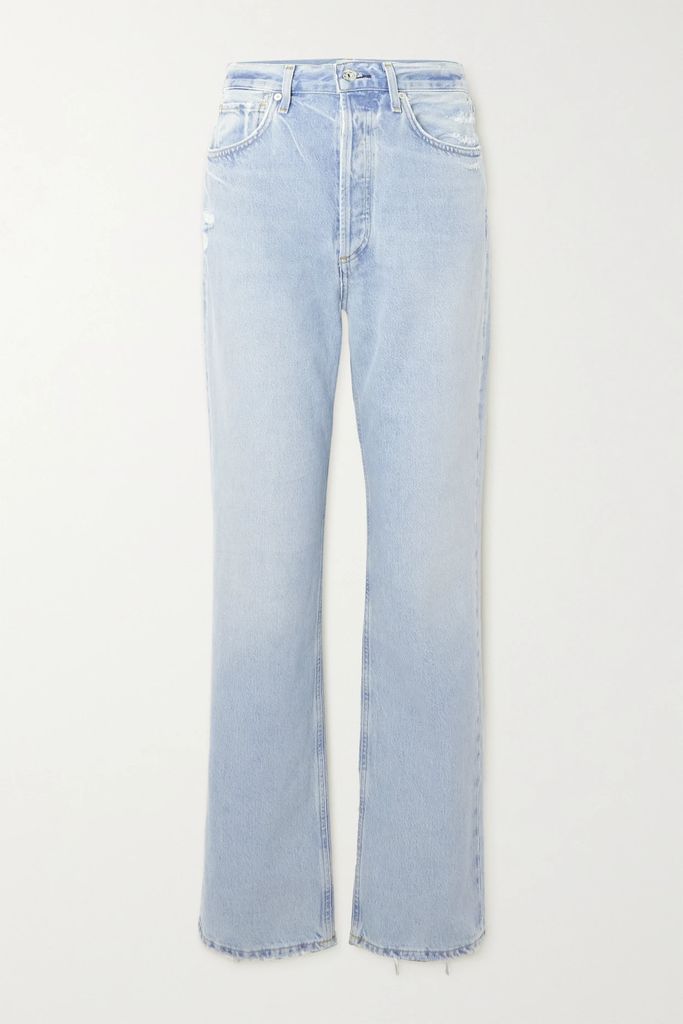 + Net Sustain Eva Distressed Mid-rise Straight-leg Organic Jeans - Light denim