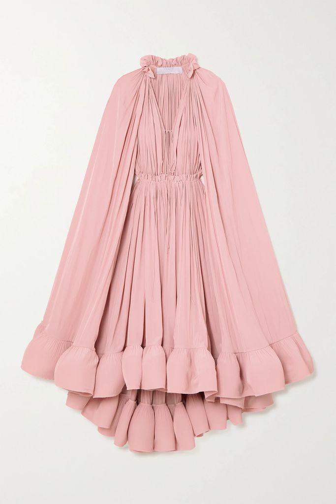 Cape-effect Tie-detailed Ruffled Crepe Dress - Pink