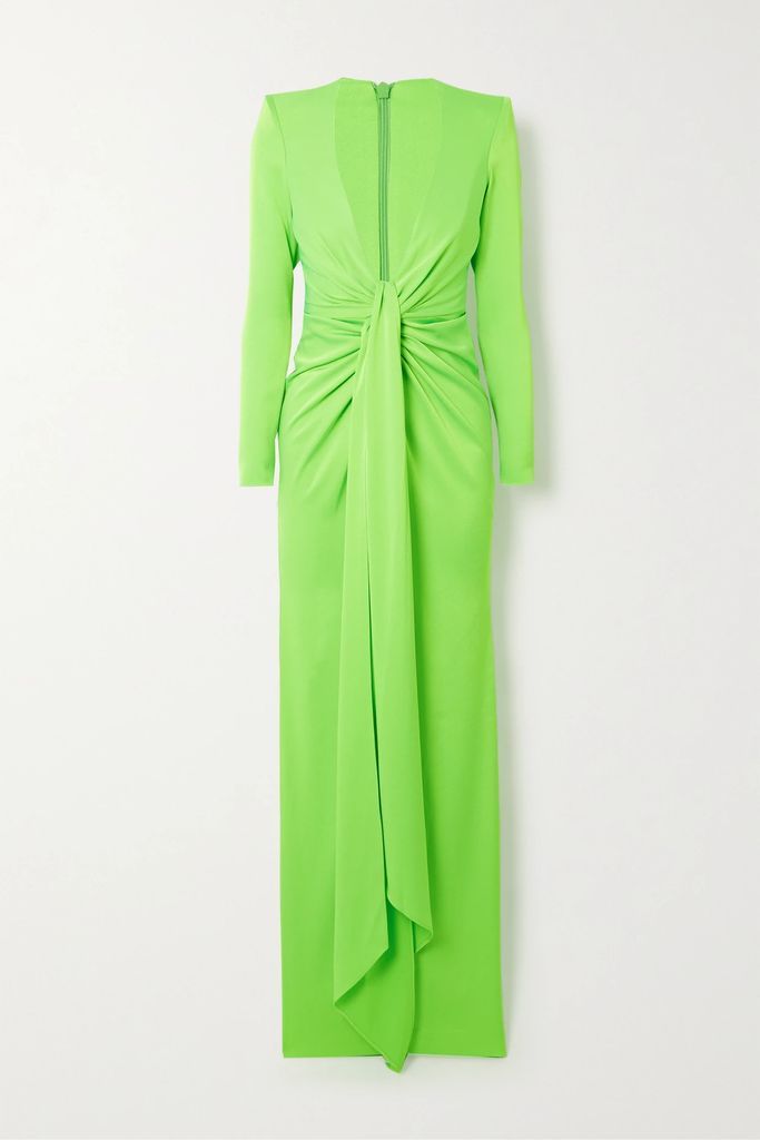 Banner Tie-front Neon Satin-crepe Gown - Green