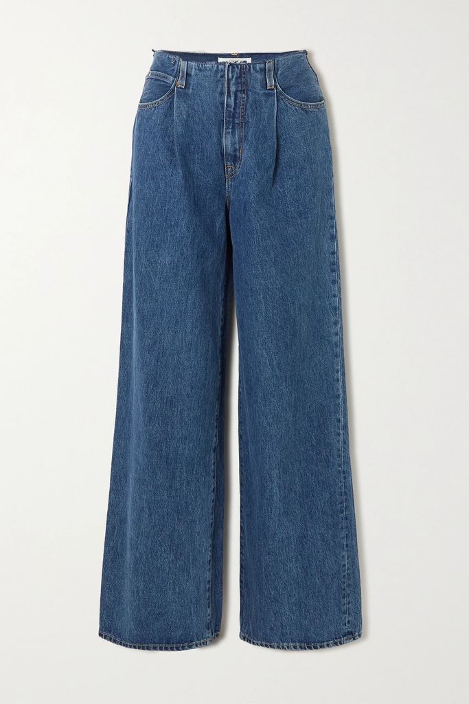 + Net Sustain Taylor Frayed High-rise Wide-leg Organic Jeans - Dark denim