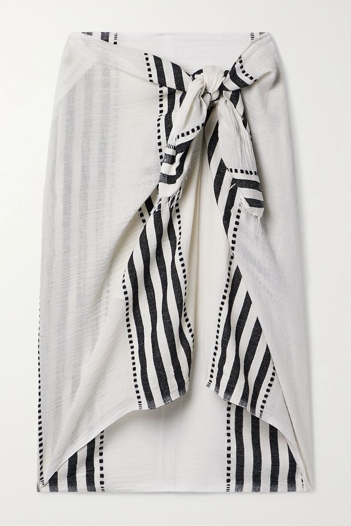 Eshe Fringed Striped Cotton-blend Pareo - White