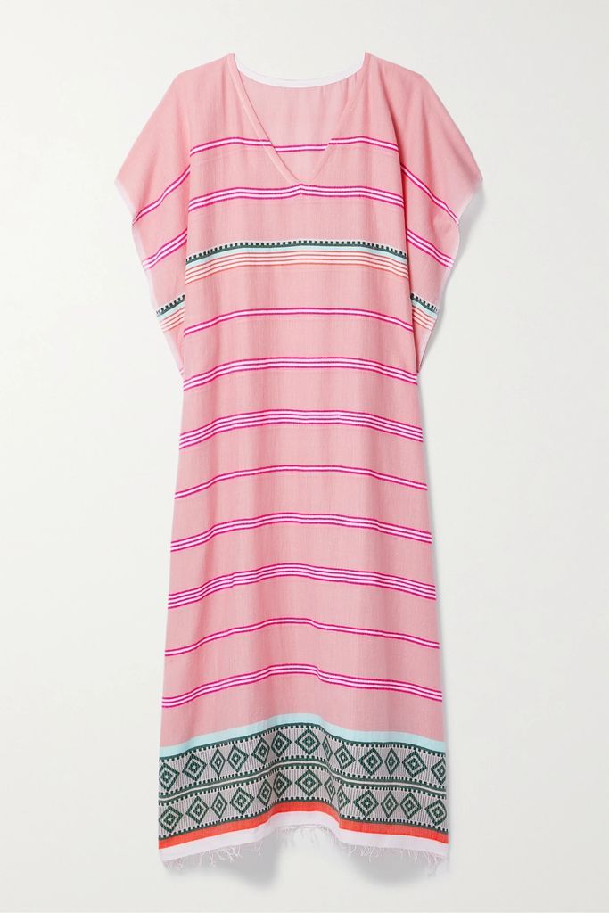 Rosa Fringed Striped Cotton-blend Midi Dress - Pink