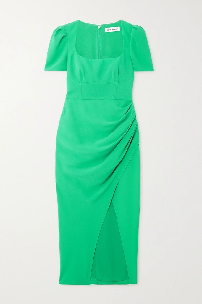 Gathered Crepe Midi Dress - Green