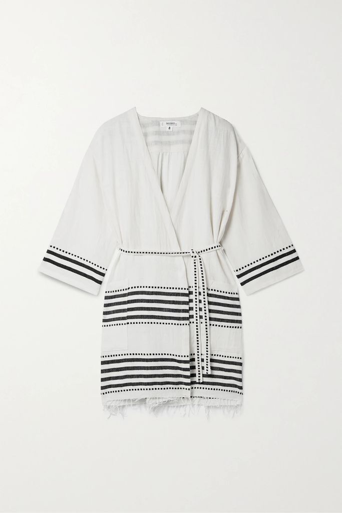 Eshe Striped Cotton-blend Mini Wrap Dress - White