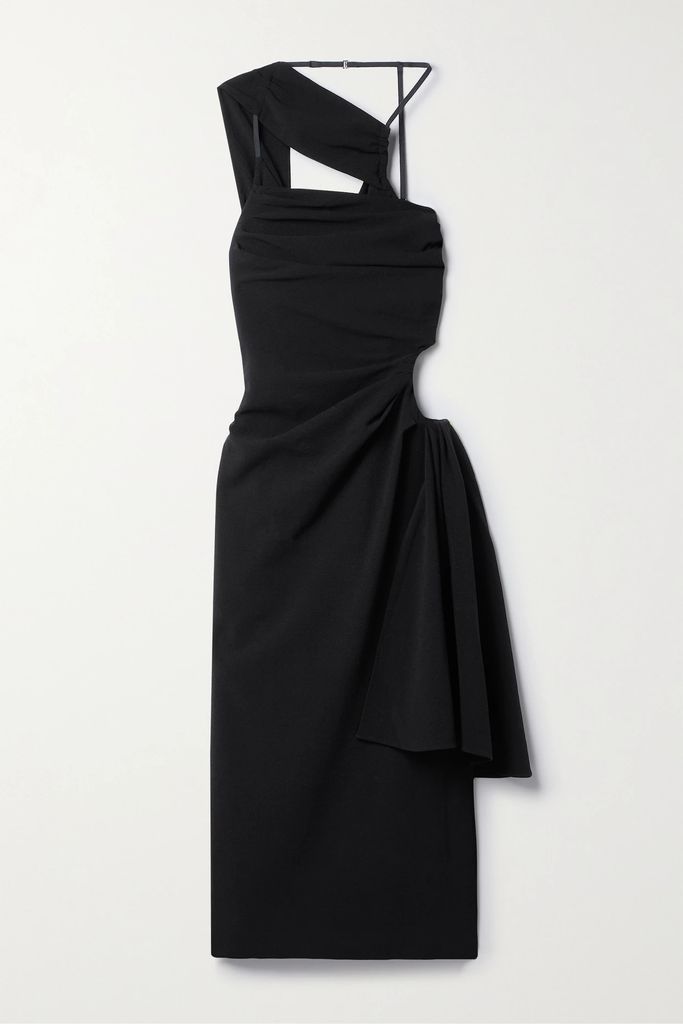 Abanada Cutout Draped Wool-blend Crepe Midi Dress - Black